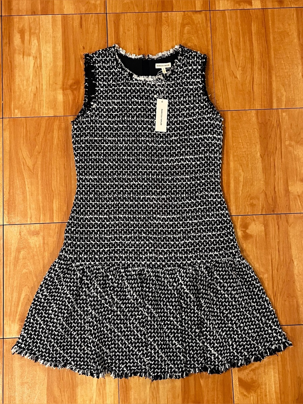 NWT Rebecca Taylor Tweed Boucle Fit & Flare Dress Black White Size 8 - Picture 3 of 7